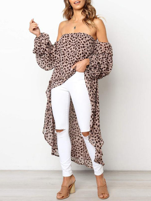 Long Loose Western Leopard Polyester Blouse (Style V201466)