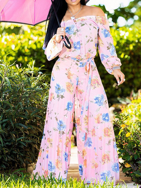 Loose Casual Floral Polyester Pattern Jumpsuit (Style V201471)