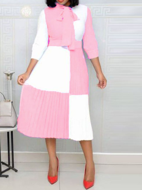 Western A-line Color Block Asymmetrical Polyester Casual Dresses (Style V201487)