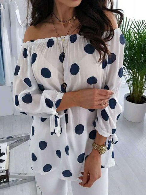 Midi Loose Polka Dot Chiffon Pattern Blouse (Style V201497)