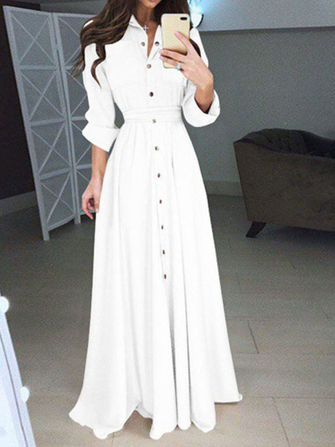Party Lapel Plain Cut Out Polyester Maxi Dresses (Style V201508)
