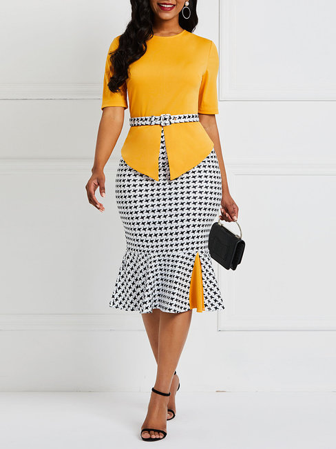 Western Mermaid Color Block Patchwork Work Dresses (Style V201515)