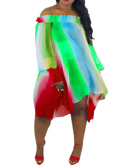 Casual Asymmetrical Color Block Asymmetrical Polyester Knee Length Dresses (Style V201547)