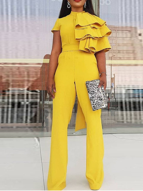 Maxi Slim Plain Polyester Patchwork Jumpsuit (Style V201548)