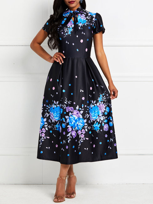 Western A-line Floral Print Floral Dresses (Style V201568)