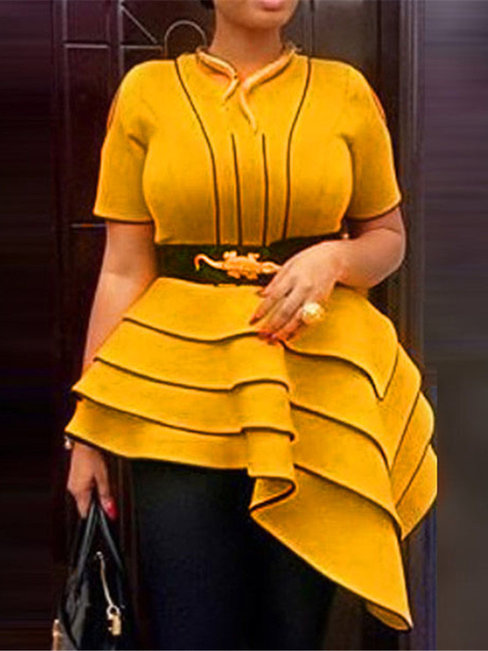 Midi Slim Western Striped Asymmetrical Blouse (Style V201572)