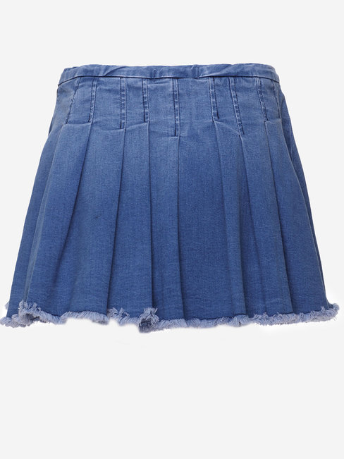 Blue Mini Pleated Cotton Blends Skirt (Style V201579) - VEDACHIC