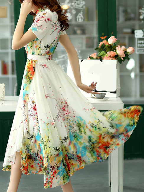 Beach Print Polyester Midi Dresses (Style V201581)