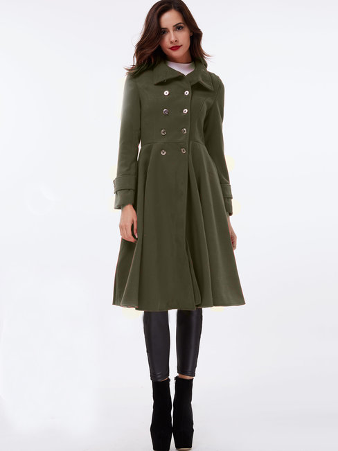 Stand Collar Long Slim Plain Button Coat (Style V201591)