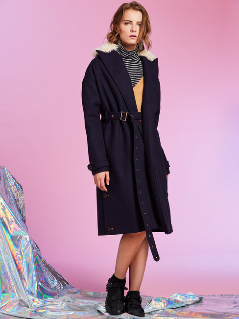 Shawl Collar Long Loose Date Night Patchwork Coat (Style V201676)