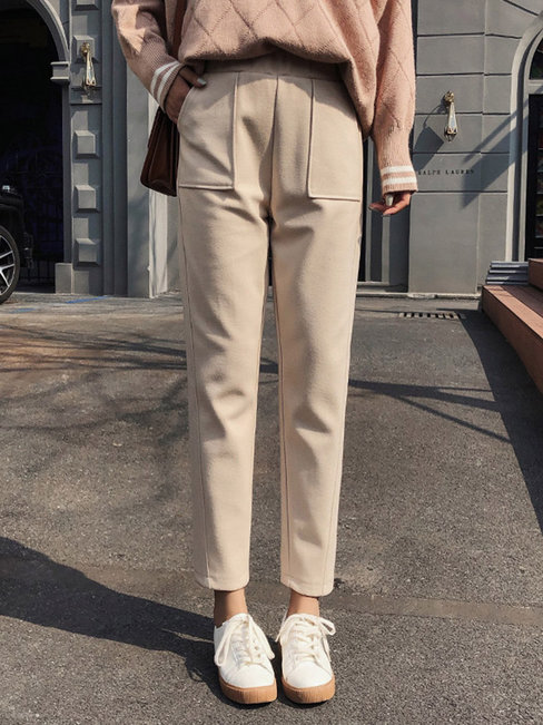 Ankle Length Slim Elegant Pockets Polyester Pants (Style V201821)