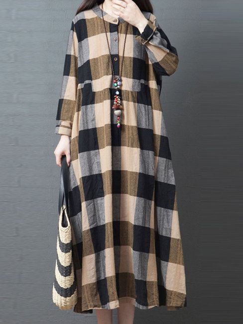 Slow Life Flowy Round Neck Striped Patchwork Casual Dresses (Style V201848)