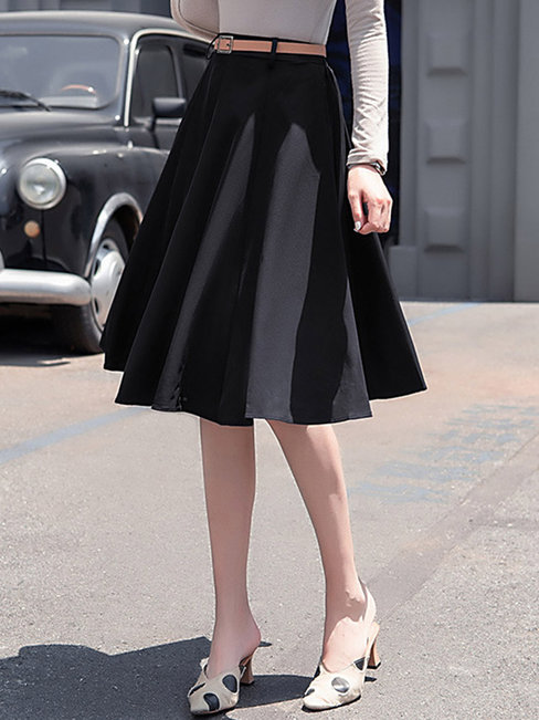 Knee Length A-line Date Night Polyester Plain Skirt (Style V201872)