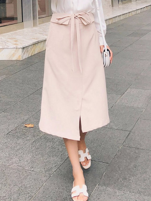 Mid-Calf Date Night Patchwork Polyester Plain Skirt (Style V201878)