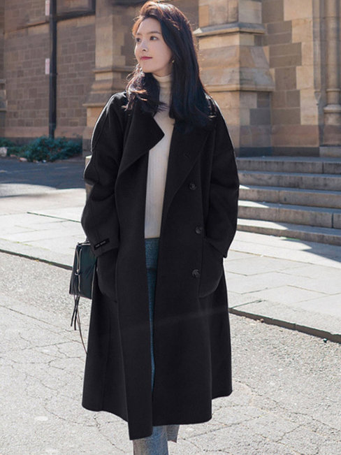 Shawl Collar Midi Casual Plain Button Coat (Style V201912)