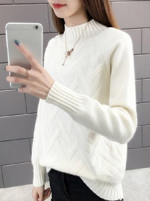 Stand Collar Standard Slim Date Night Plain Sweater (Style V201929)
