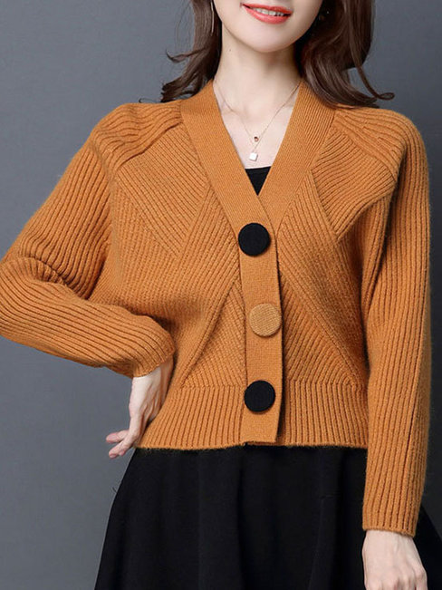 V-neck Short Slim Date Night Plain Sweater (Style V201945)