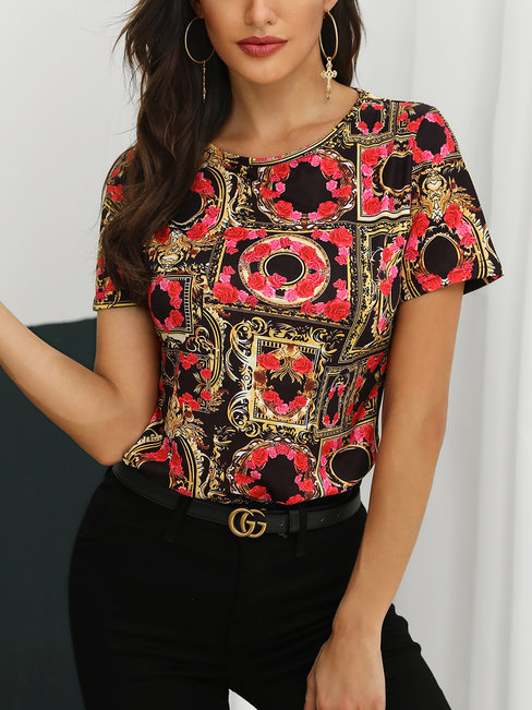 Standard Party Floral Polyester Pattern Blouse (Style V300002)