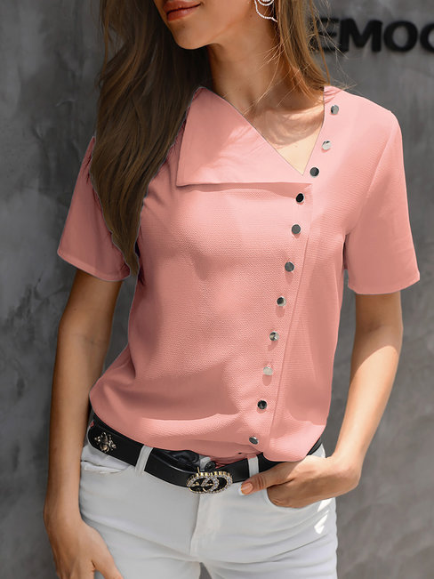 Short Slim Fashion Plain Polyester Blouse (Style V300178)