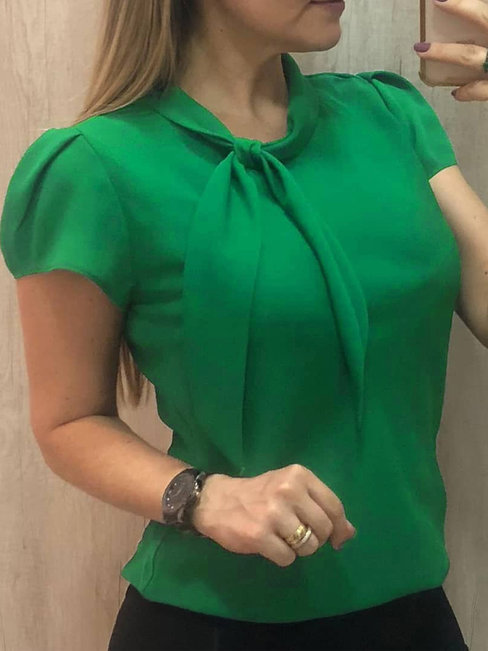 Standard Slim Elegant Plain Asymmetrical Blouse (Style V300385)