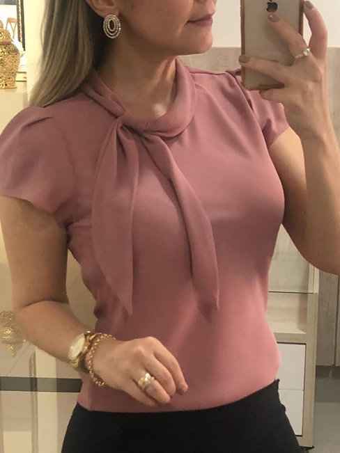 Standard Slim Elegant Plain Asymmetrical Blouse (Style V300385)