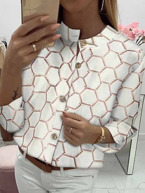 Standard Straight Fashion Geometric Polyester Blouse (Style V300476)