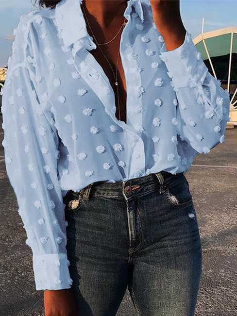 Shawl Collar Standard Loose Date Night Plain Blouse (Style V300615)