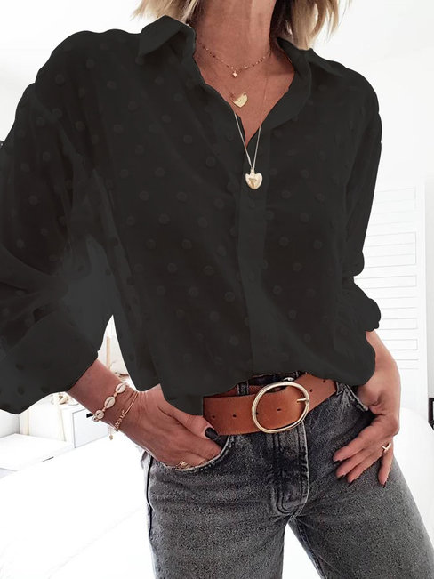 Standard Date Night Plain Polyester See-Through Blouse (Style V300617)