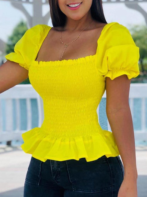 Boat Neck Short Skinny Plain Polyester T Shirt (Style V300638)