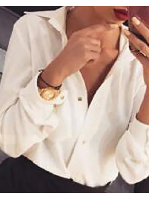 Shirt Collar Standard Slim Date Night Button Blouse (Style V300779)