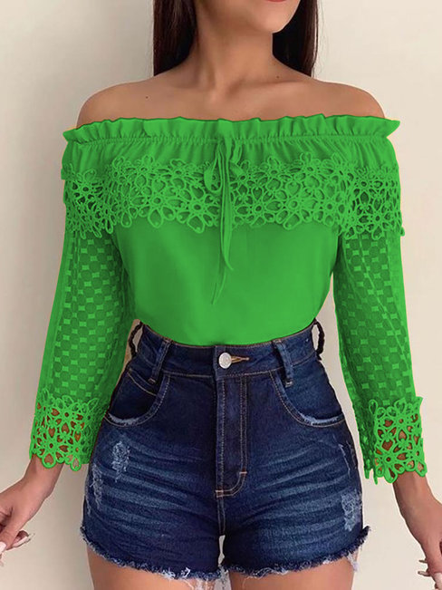 Off The Shoulder Standard Straight Date Night Plain Blouse (Style V300803)