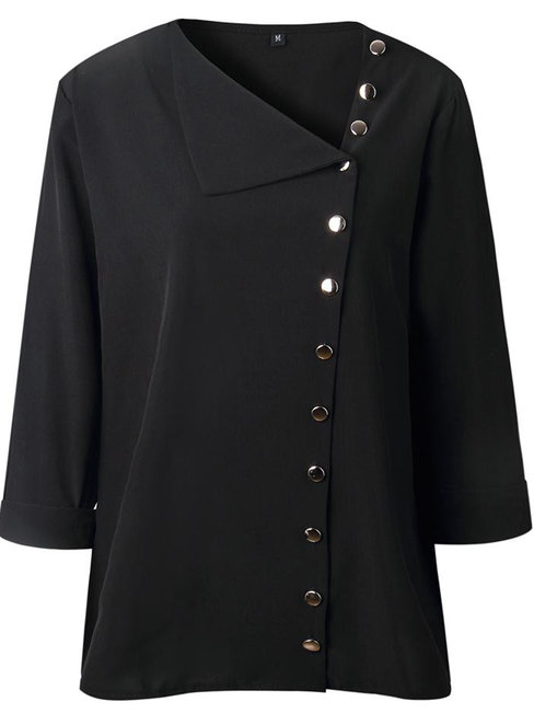 V-neck Standard Straight Plain Asymmetrical Blouse (Style V300809)