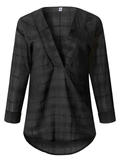 V-neck Standard Straight Beach Polyester Blouse (Style V300814)