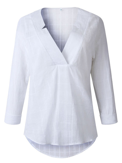 V-neck Standard Straight Beach Polyester Blouse (Style V300814)