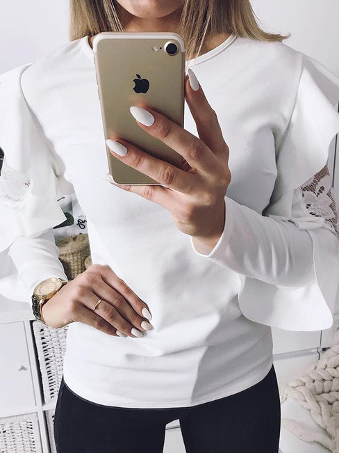 Round Neck Standard Slim Elegant Patchwork Blouse (Style V300942)