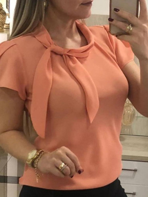 Standard Straight Plain Chiffon Asymmetrical Blouse (Style V300955)