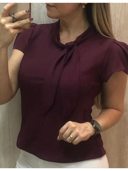 Standard Straight Plain Chiffon Asymmetrical Blouse (Style V300955)