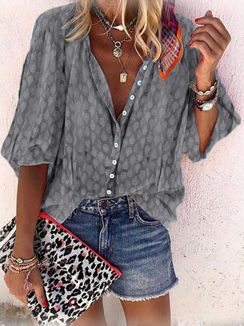 Loose Beach Floral Dacron Pattern Blouse (Style V300976)