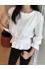 Round Neck Standard Loose Date Night Cotton Blends Blouse (Style V201950)