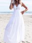 Beach Flowy Solid Color Ruffle Cotton Blends Maxi Dresses (Style V100011)