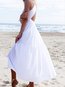 Beach Flowy Solid Color Ruffle Cotton Blends Maxi Dresses (Style V100011)