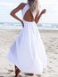 Beach Flowy Solid Color Ruffle Cotton Blends Maxi Dresses (Style V100011)