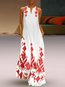 Bohemian Notched Printed Pattern Cotton Maxi Dresses (Style V100018)