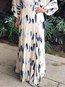 Beach Wrap Deep V Neck Feather Pattern Maxi Dresses (Style V100030)