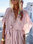 Beach Wrap Deep V Neck Solid Color Polyester Maxi Dresses (Style V100034)