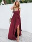 Wrap Deep V Neck Solid Color Ruffle Cotton Maxi Dresses (Style V100035)