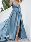 Wrap Deep V Neck Solid Color Ruffle Cotton Maxi Dresses (Style V100035)