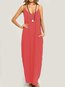 Beach Spaghetti Strap Solid Color Pockets Cotton Blends Casual Dresses (Style V100038)