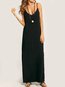 Beach Spaghetti Strap Solid Color Pockets Cotton Blends Casual Dresses (Style V100038)
