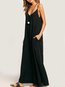Beach Spaghetti Strap Solid Color Pockets Cotton Blends Casual Dresses (Style V100038)